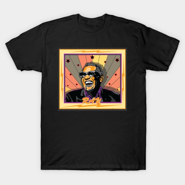 RAY CHARLES AMERICAN SINGER SONGWRITER PIANIST T-Shirt by Larry Butterworth